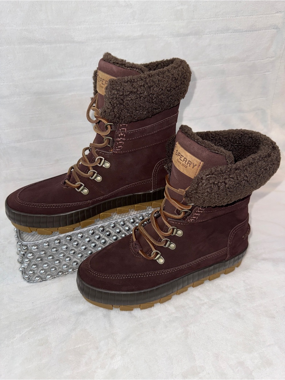 Sperry Torrent Winter Boots Brown Suede Fur Youth 6.5Y/Women 8 STS87756